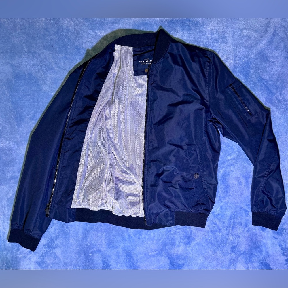 Men's Lucky Brand Navy Bomber Jacket - Classic Lightweight Coat